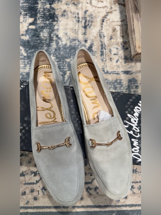Sam Edelman Shoes - Sam Edelman Light Gray Suede Loafers with Gold Horsebit
